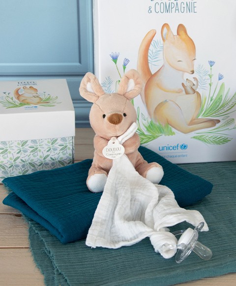 doudou attache tétine renard avec lange blanc pour accrocher tétine