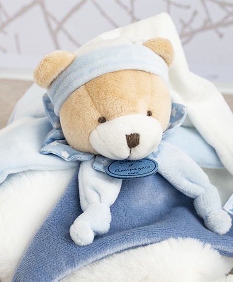DC2716- Doudou plat ours Petit chou - Bleu - 27  cm